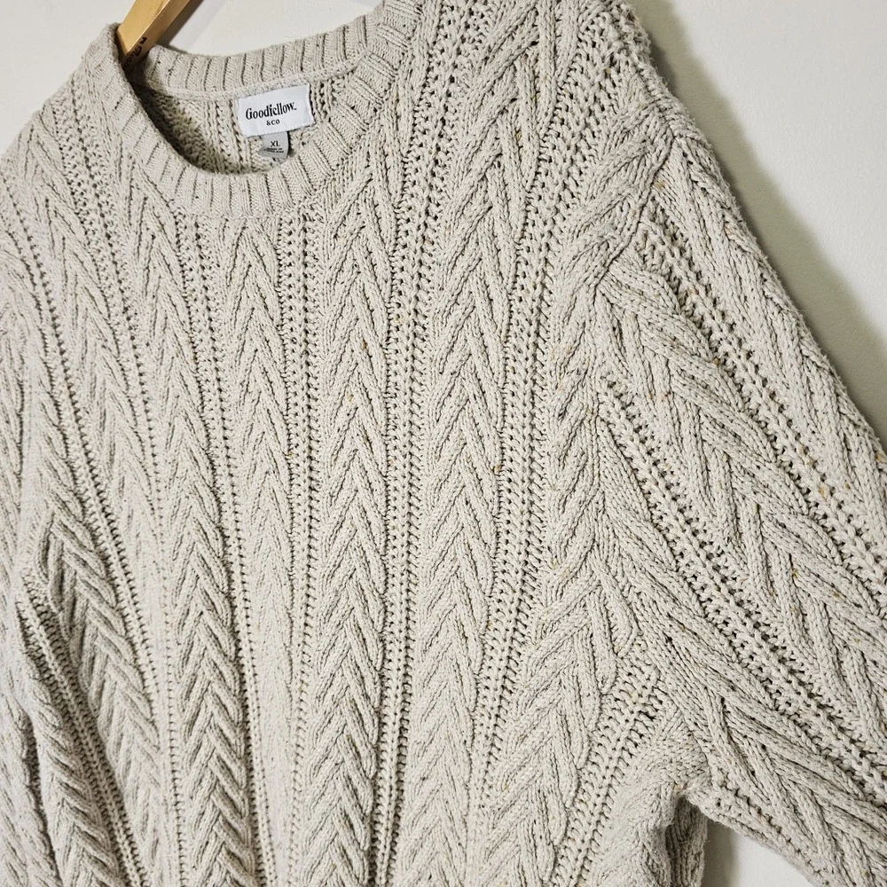 Goodfellow Men's XL Ivory Cable Knit Crew‎ Neck Sweater Fisherman Preppy Classic